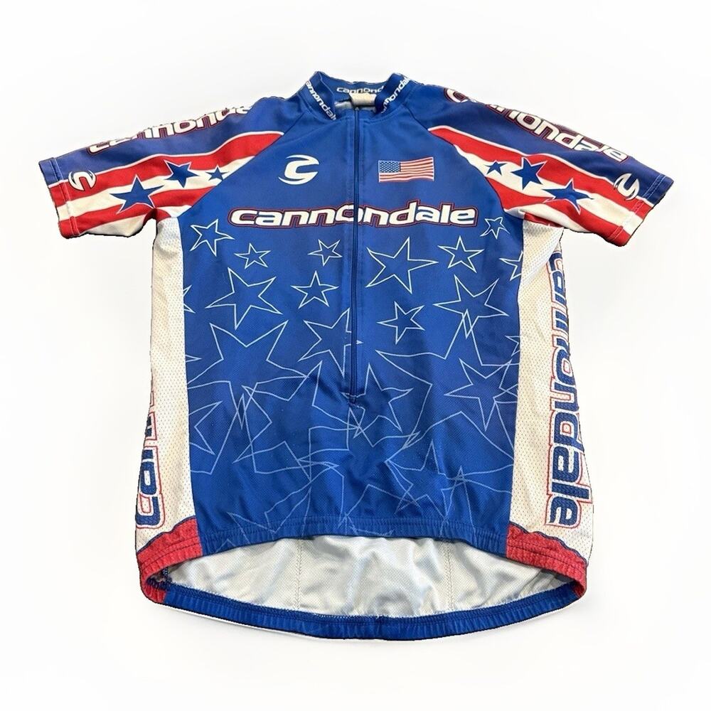 Cannondale Mens Blue Red White Stars USA Theme Flag 3/4 Zip Cycling Jersey M